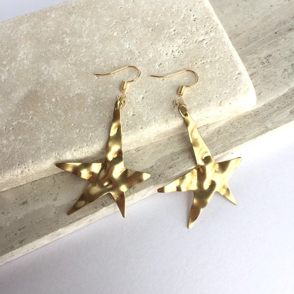 JPeace Designs Jewelry - Long Wavy Gold Star Earrings